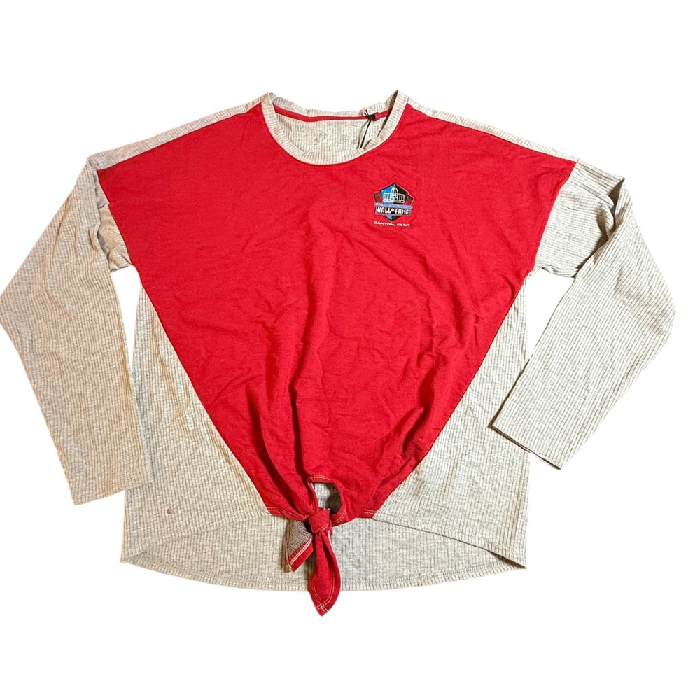 Antigua Pro Football Hall of Fame Top Womens L Red Gray Scrimmage Long Sleeve